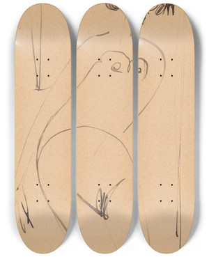 Triptych art skateboard deck of Ernst Ludwig Kirchner Nude by Ernst Ludwig Kirchner (1880-1938)