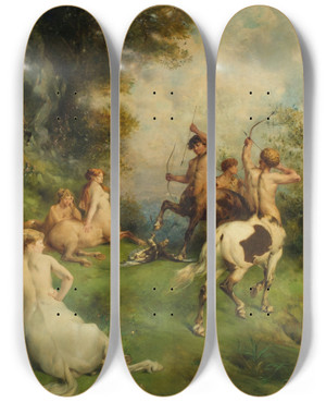 Triptych art skateboard deck of Eugne Fromentin Centaures by Eugene Fromentin (1820-1876)