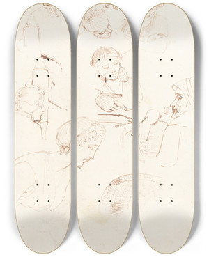 Triptych art skateboard deck of Thomas Stothard Sheet Of Studies by Thomas Stothard (1755-1834)