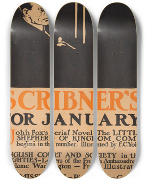 Triptych art skateboard deck of Edward Penfield Scribners For January by Edward Penfield (1866-1925)