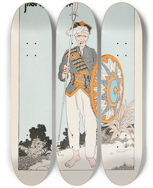 Triptych art skateboard deck of Miska Petersham Moros Father by Miska Petersham