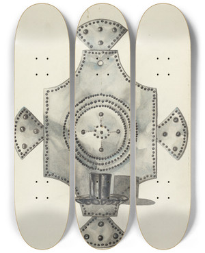 Triptych art skateboard deck of Irene M Burge Cut Tin Candle Holder_1 by Irene M Burge