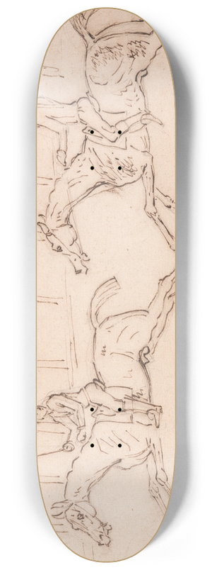 James Seymour - Two Horses Racing, Jockeys Up Railings in the Background 8.25 inch art skate deck