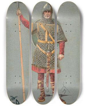 Triptych art skateboard deck of Pipein Gamba Scolta Comp by Pipein Gamba (1868-1954)