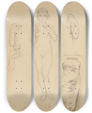 Triptych art skateboard deck of Alphonse Mucha Preliminary Design For The Rose by Alphonse Mucha (1860-1939)