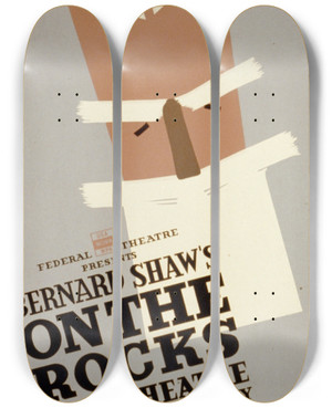 Triptych art skateboard deck of B Lassen Bernard Shaws On The Rocks by B. Lassen (1904-1968)