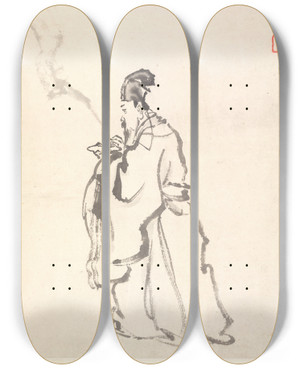 Triptych art skateboard deck of Min Zhen Su Dongpo by Min Zhen (1730-1788)