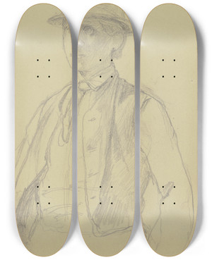 Triptych art skateboard deck of Jakob Becker Studie Eines Bauernburschen by Jakob Becker (1810-1872)
