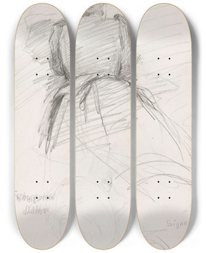 Triptych art skateboard deck of Signe Scheel Kvinne Sett Bakfra by Signe Scheel (1860-1942)
