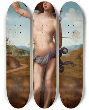 Triptych art skateboard deck of Giuliano Bugiardini Saint Sebastian by Giuliano Bugiardini (1475-1554)