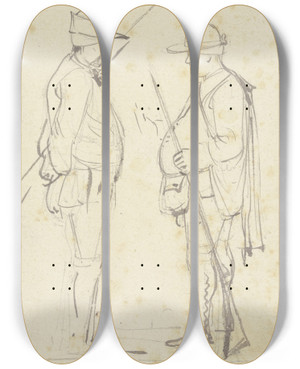 Triptych art skateboard deck of Jeanjacques De Boissieu A Hunter And An Angler by Jean-Jacques de Boissieu (1736-1810)