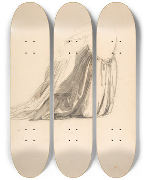 Triptych art skateboard deck of Isidore Pils Drapery Study For Sainte Clotilde by Isidore Pils (1815-1875)