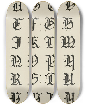 Triptych art skateboard deck of Frank Chouteau Brown German Gothic Capitals 3 by Frank Chouteau Brown (1876-1947)