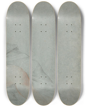 Triptych art skateboard deck of Hendrik Krock Benstudie Af Siddende Kvinde by Hendrik Krock (1671-1738)