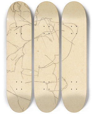 Triptych art skateboard deck of Egon Schiele Selbstdarstellung Selfportrait by Egon Schiele (1890-1918)