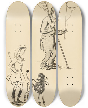 Triptych art skateboard deck of Georges Goursat Sem Le Dernier Dandy by Georges Goursat (Sem) (1863-1934)