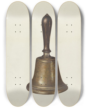 Triptych art skateboard deck of Raymond E Noble Town Criers Bell by Raymond E Noble