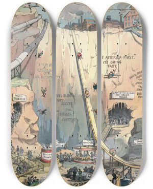 Triptych art skateboard deck of John Samuel Pughe Save Niagara Falls From This by John Samuel Pughe (1870-1909)