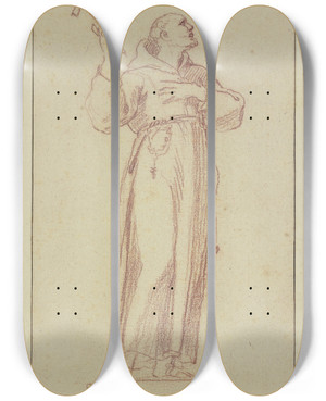 Triptych art skateboard deck of Edm Bouchardon Statue Eines Heiligen Franziskus by Edme Bouchardon (1698-1762)