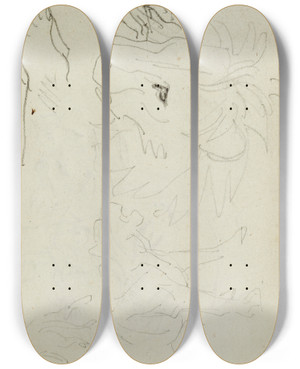 Triptych art skateboard deck of Thodore Gricault Lion Studies_1 by Theodore Gericault (1791-1824)