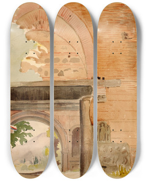 Triptych art skateboard deck of Miner Kilbourne Kellogg Crusaders Gate Nicea by Miner Kilbourne Kellogg (1814-1889)