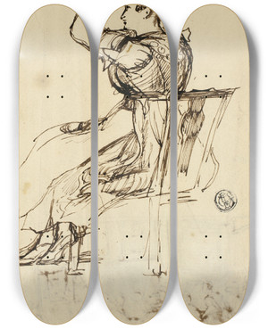 Triptych art skateboard deck of Sir David Wilkie Study For Cottage Toilet by Sir David Wilkie (1785-1841)