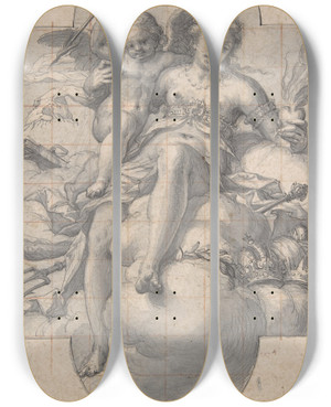 Triptych art skateboard deck of Hans Werl Venus Triumphant by Hans Werl (1570-1608)