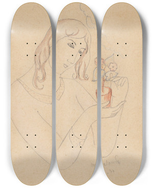Triptych art skateboard deck of Mikul Galanda Zasnen by Mikulas Galanda (1895-1938)