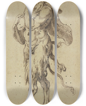 Triptych art skateboard deck of Agostino Carracci Old Satyr To The Left by Agostino Carracci (1557-1602)