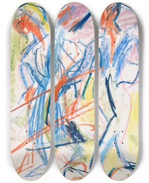 Triptych art skateboard deck of Ernst Ludwig Kirchner Heuernte by Ernst Ludwig Kirchner (1880-1938)