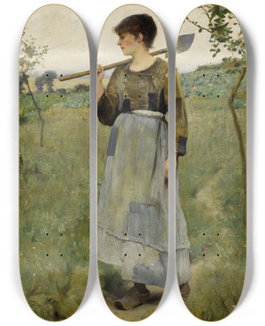 Triptych art skateboard deck of Charles Sprague Pearce Home From The Fields by Charles Sprague Pearce (1851-1914)