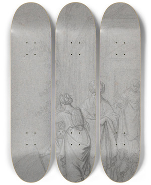 Triptych art skateboard deck of Pieter Fransz De Grebber Abraham Casting Out Hagar And Ishmael by Pieter Fransz De Grebber (1600-1652)