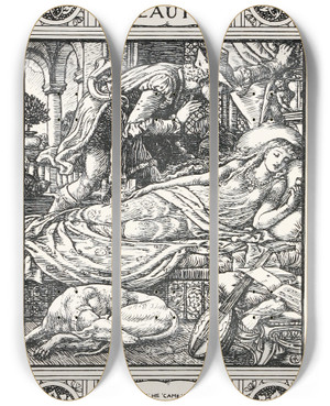 Triptych art skateboard deck of Walter Crane The Sleeping Beauty_2 by Walter Crane (1845-1915)