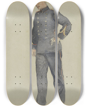 Triptych art skateboard deck of Heinrich M Krabb Staande Sergeant by Heinrich M Krabbe (1868-1931)