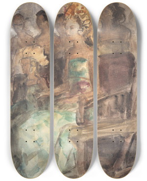 Triptych art skateboard deck of Isaac Israls Indonesian Princess by Isaac Israels (1865-1934)