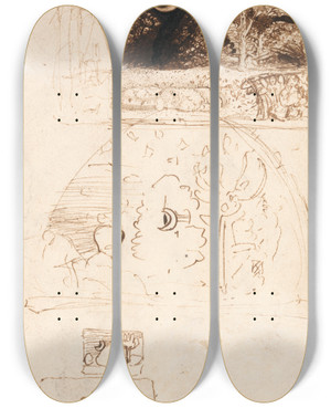 Triptych art skateboard deck of Samuel Palmer The Crescent Moon by Samuel Palmer (1805-1881)