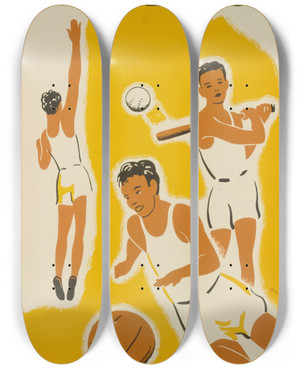 Triptych art skateboard deck of Beard Athletics by Beard (20-)