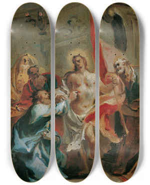 Triptych art skateboard deck of Carlo Carlone Christ And The Doubting Thomas by Carlo Carlone (1686-1775)