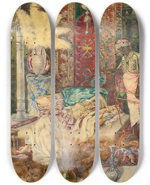 Triptych art skateboard deck of Antonio Rivas The Harem by Antonio Rivas (1845-1911)
