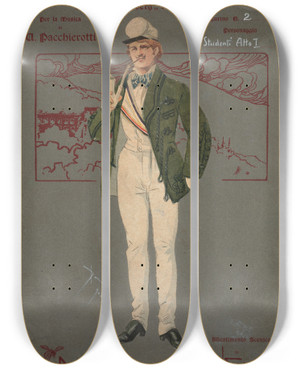 Triptych art skateboard deck of Pipein Gamba Studenti Atto I_3 by Pipein Gamba (1868-1954)