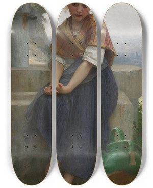 Triptych art skateboard deck of William Bouguereau The Broken Pitcher by William Bouguereau (1825-1905)