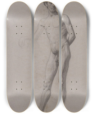 Triptych art skateboard deck of Jan Veth Staande Naakte Jongeman by Jan Veth (1864-1925)