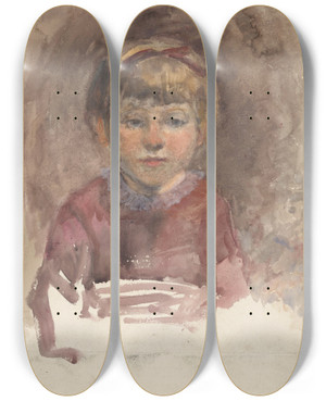 Triptych art skateboard deck of Martinus Van Andringa Kinderportretje En Face by Martinus Van Andringa (1864-1918)