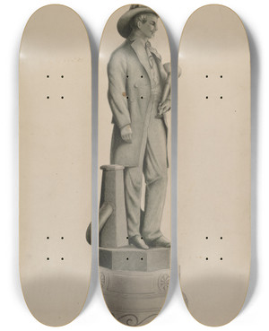 Triptych art skateboard deck of Louis Plogsted Statue by Louis Plogsted