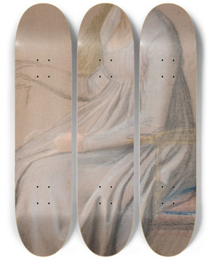 Triptych art skateboard deck of Jens Juel Dragtstudie Til Portrttet Af Grevinde Agnete Marie Rosencrone by Jens Juel (1745-1802)