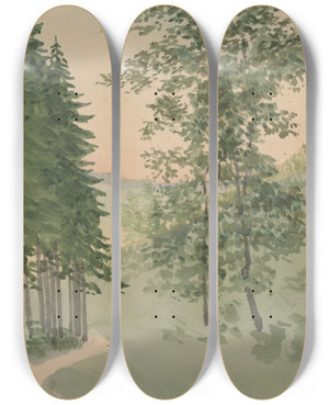 Triptych art skateboard deck of Jan Nowopack Mountain Path by Jan Nowopacky