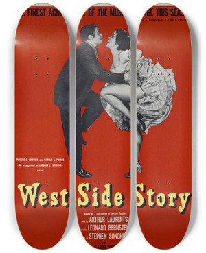 Triptych art skateboard deck of Artcraft Lithograph West Side Story_2 by Artcraft Lithograph (1905-1970)