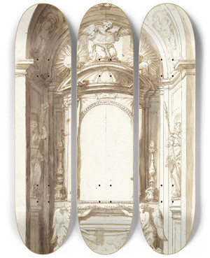 Triptych art skateboard deck of Antonio Gherardi Design For An Altar by Antonio Gherardi (1644-1702)