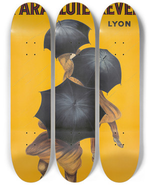 Triptych art skateboard deck of Leonetto Cappiello Parapluierevel by Leonetto Cappiello (1875-1942)