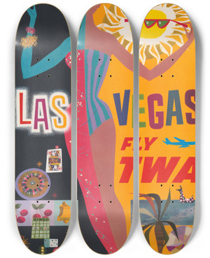 Triptych art skateboard deck of David Klein Las Vegas Fly Twa by David Klein (1918-2005)